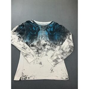 Archaic Shirt Mens M White Blue Skull Graphic Thermal Affliction Biker